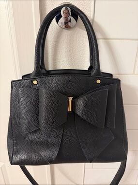 CROSSI Trendy Black Bow Satchel Handbag